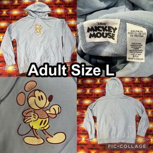 Disney Mickey Mouse Embroidered Hoodie Adults Size Large Heavyweight Blue